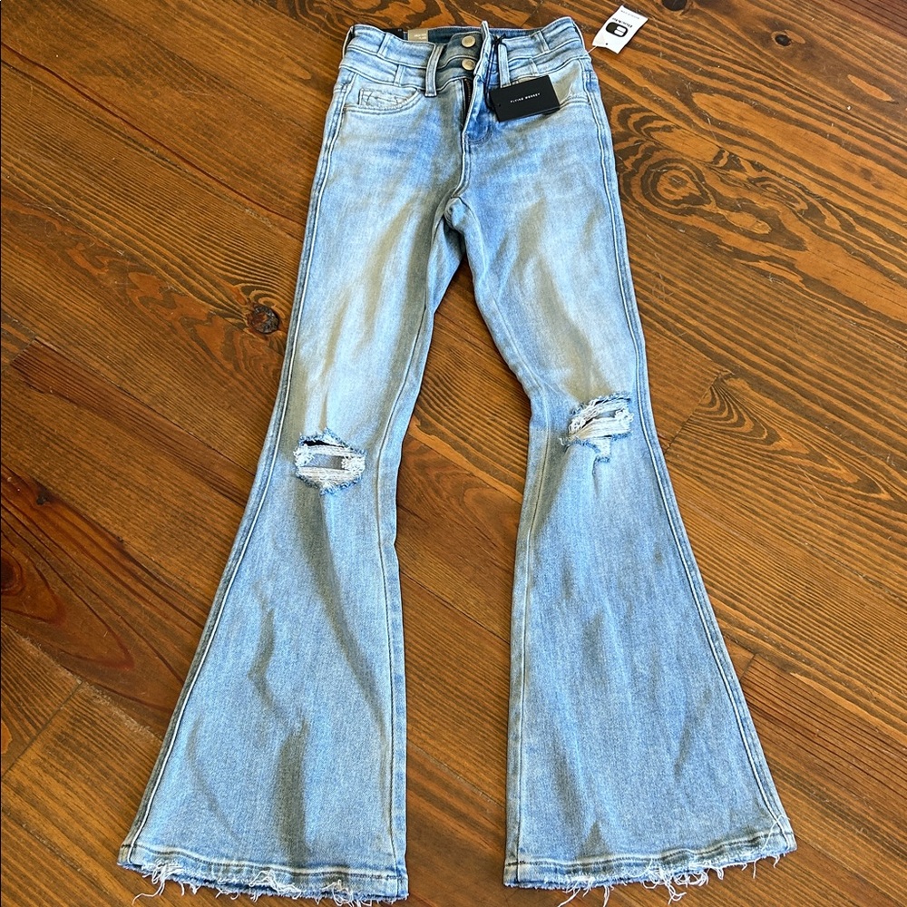 Flying Monkey Light Blue Distressed High Rise Flare Jeans 22x32 NWT!